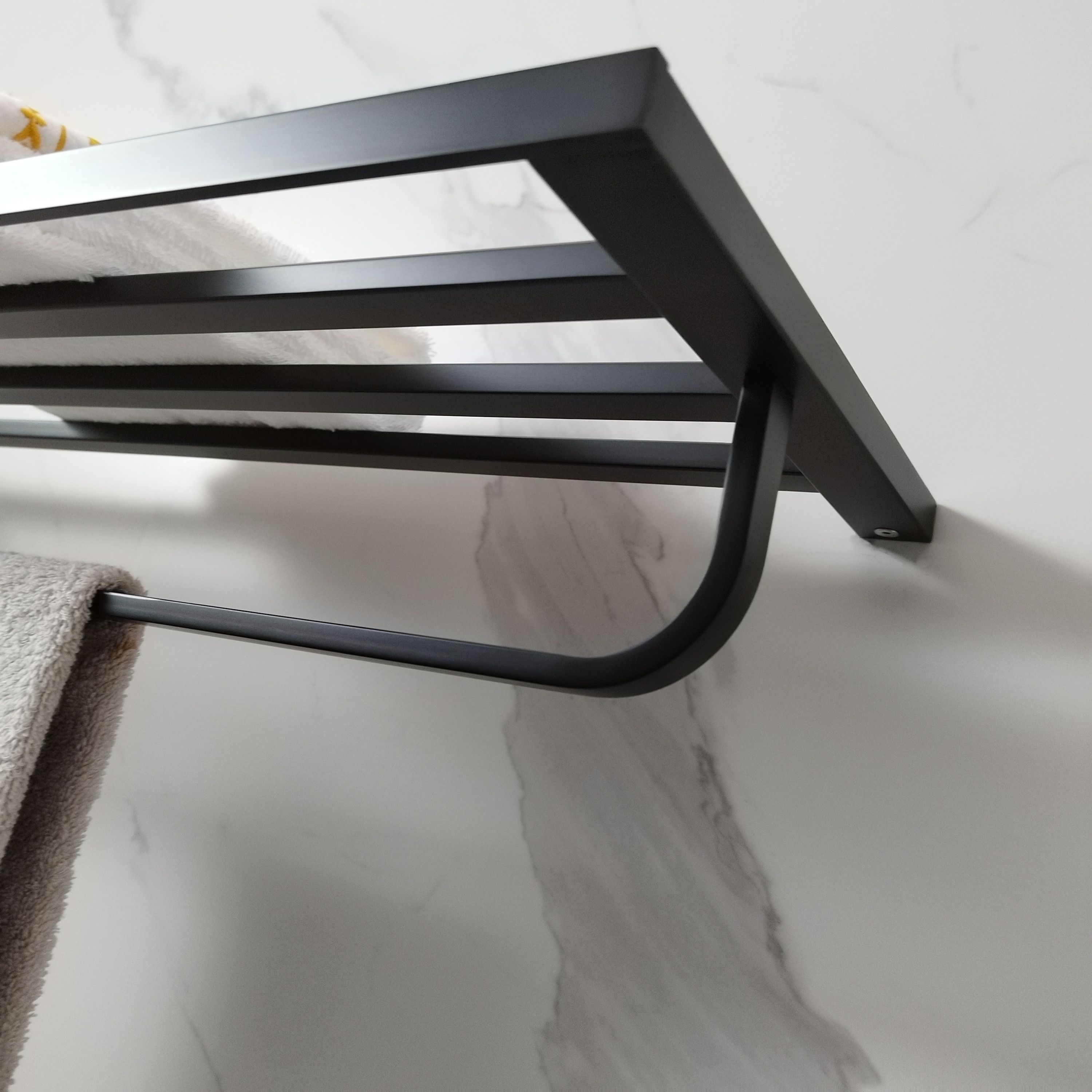 Wall Mounted Bathroom Towel Shelf Stainless Steel Bath Towel Rack Matte Black