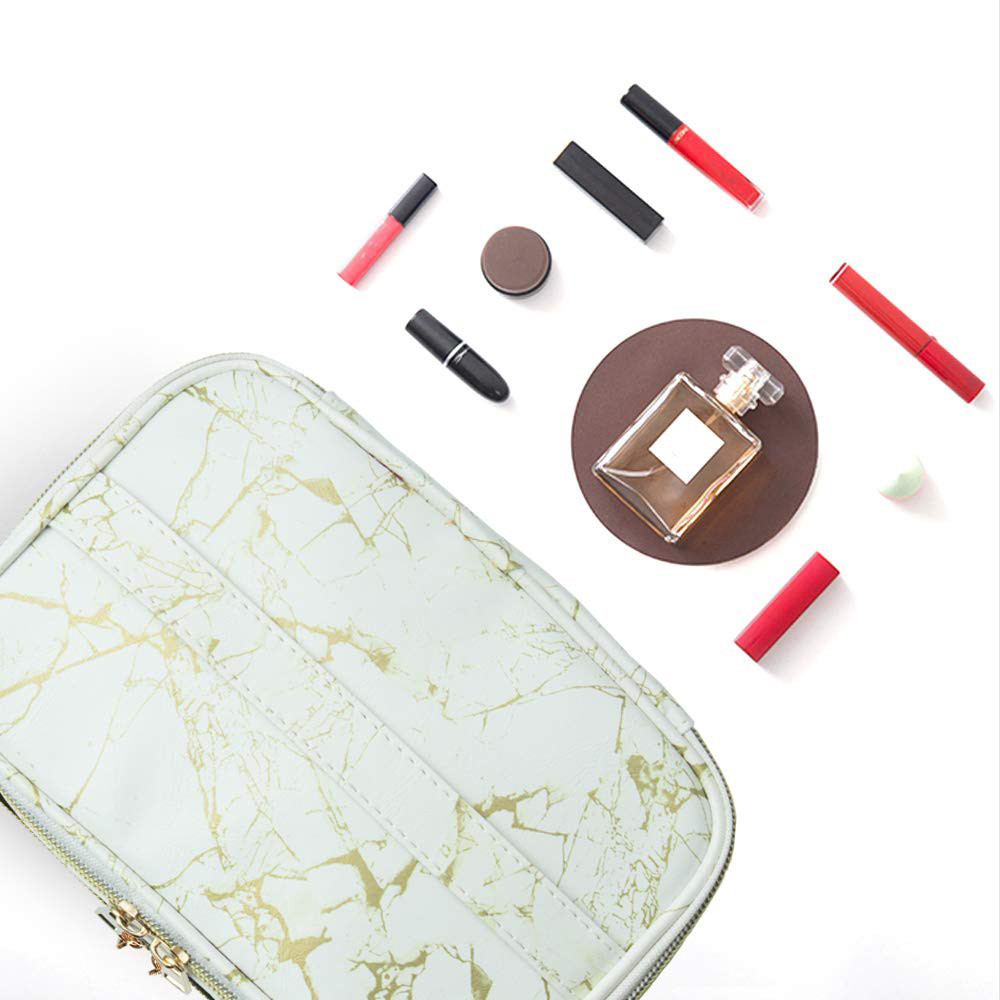 Waterproof 3 Pack Marble PU Cosmetic Makeup Bag For Girl