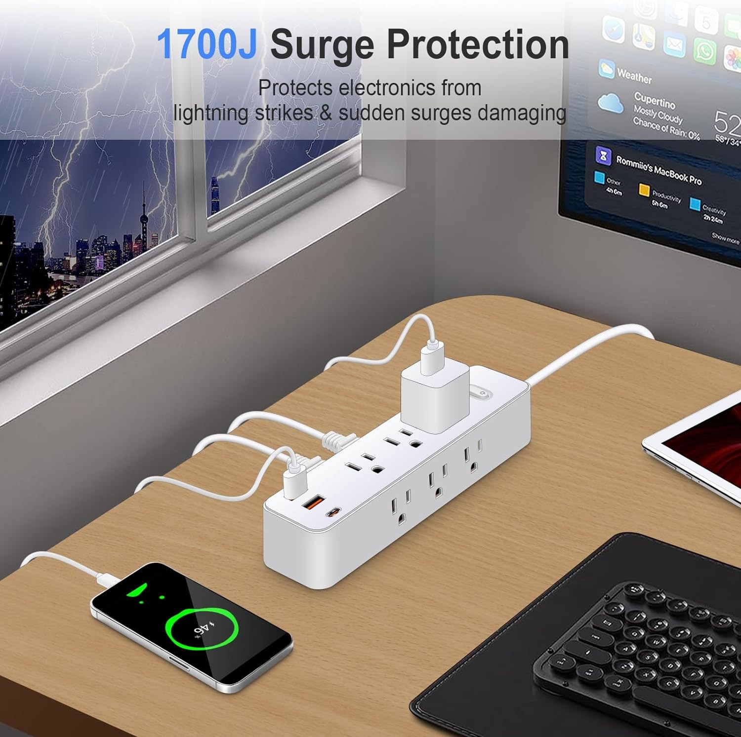 USB Outlet Desktop Power Strip Universal Socket With Built In Surge Protection