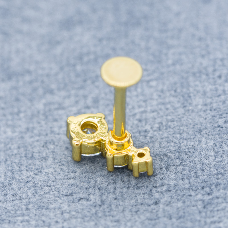 16ga Zircon Gems Labret Piercing Jewelry Gold Lip Stud 316L Stainless Steel