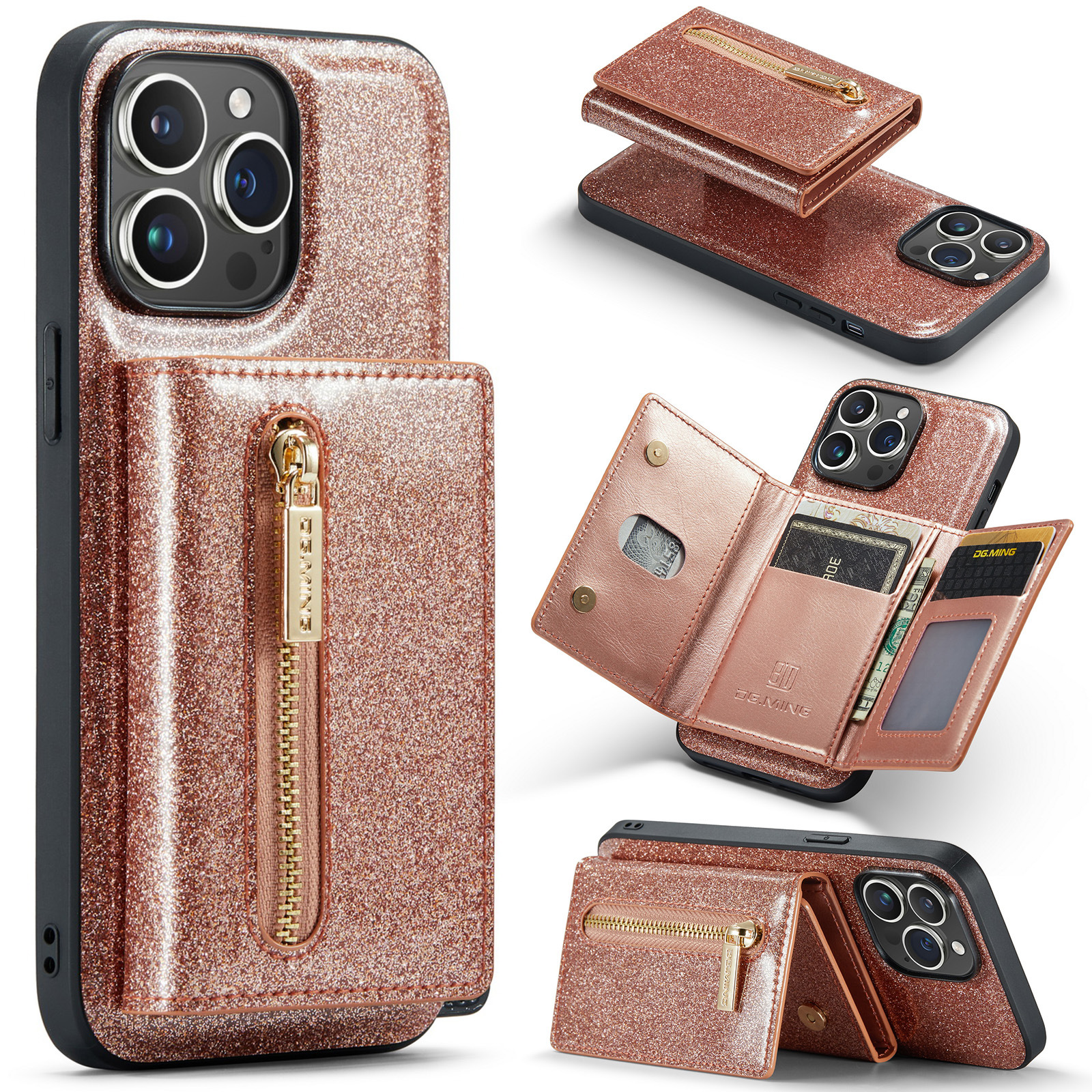 For IPhone15 Pro Max Flash Wallet Protector PU Mobile Cover IP14 Pro 2 in 1 Magnetic Cell Phone case