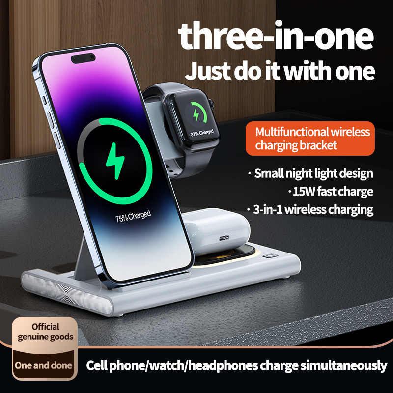 Fast Foldable 3 In 1 Wireless Charger 15W For Phone Watch Earphone