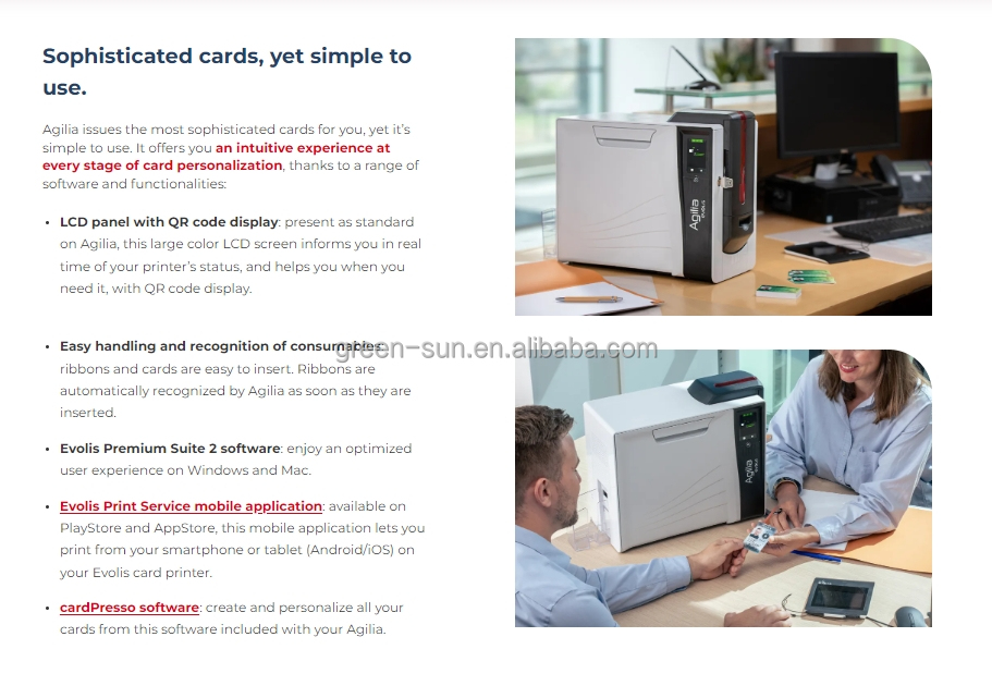 Highly 600 dpi Evolis Agilia Simplex Retransfer Card Printer for Dual Sided PVC Cards
