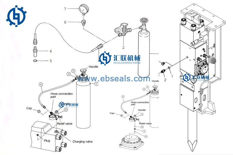 Teisaku Hydraulic Breaker Spare Parts Nitrogen Accumulator Charging Kit TR210