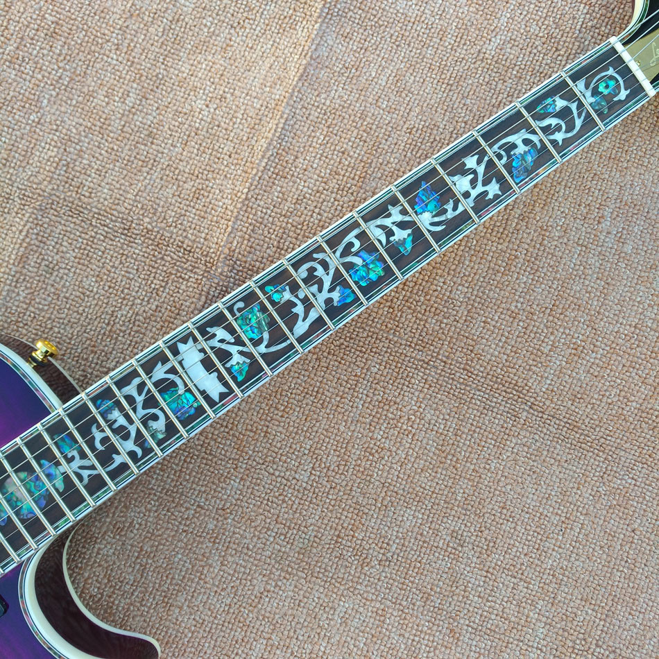Custom LP Semi Hollow body Electric Guitar with F holes, Abalone Flower inlaid fingerboard guitar, free shipping