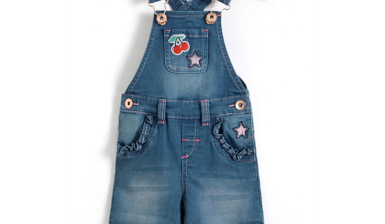 Baby Girl Embroidery Denim Dungaree Shorts With Adjustable Strap Spring Summer