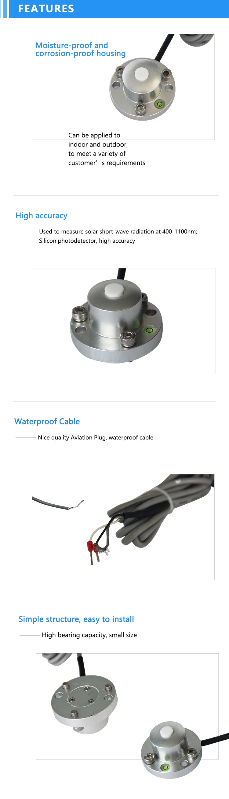 Optical Sensor Solar Radiation Sensor with High Accuracy 5% and Modbus Communication