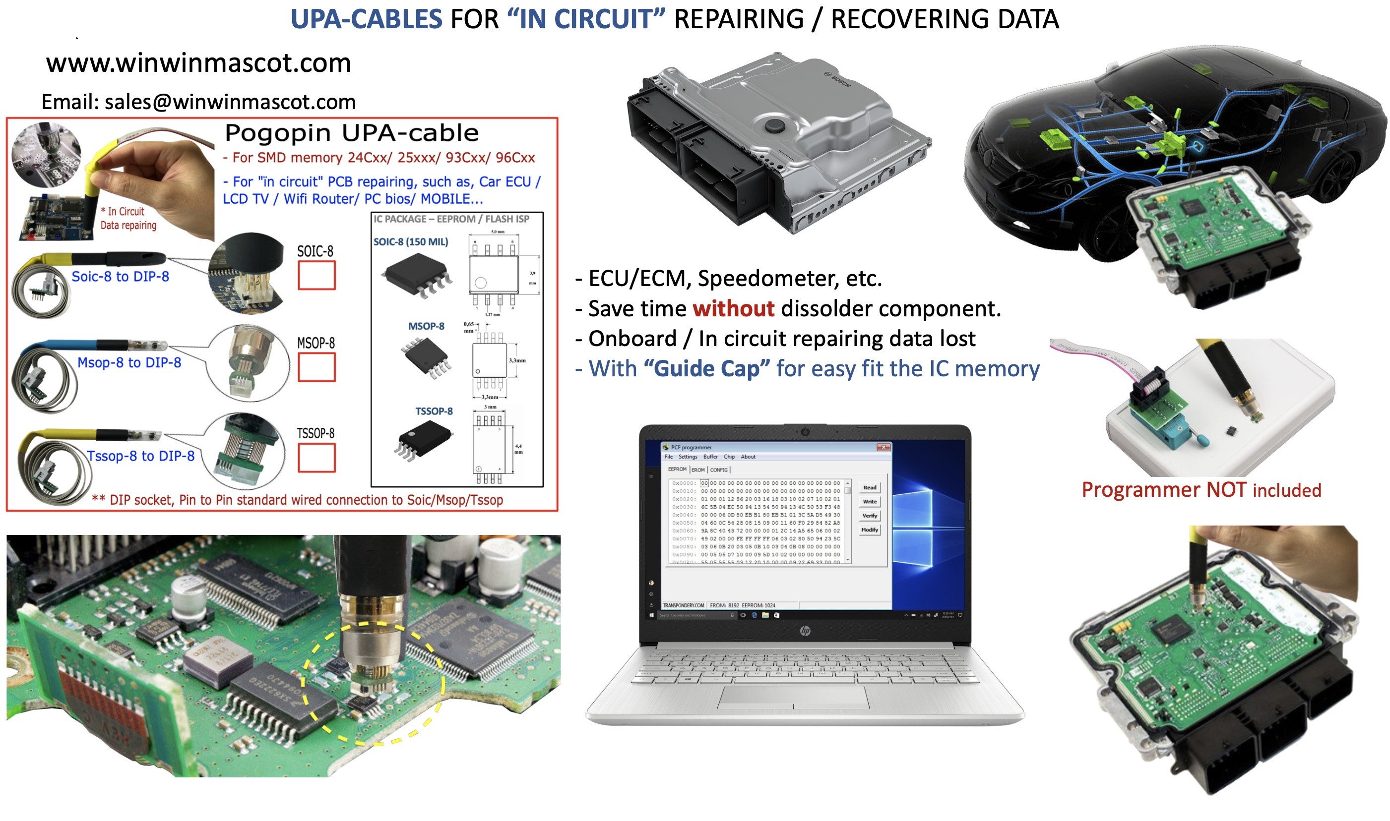 UPA cable SOIC 8 TSSOP 8 MSOP 8 POGO PIN ADAPTER with guide cap EEPROM/ FLASH/ 25CXX/24CXX AR32 VVDI 2/ TNM-5000
