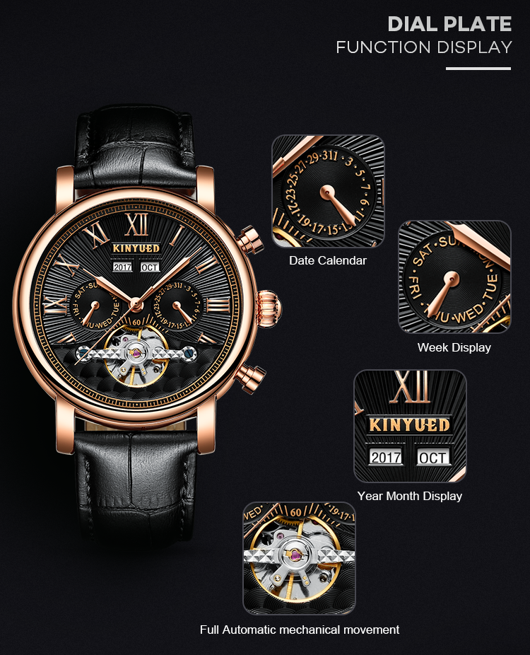 Gold Cover Minimalist Mechanical Watch Comfortable Soft Black Strap