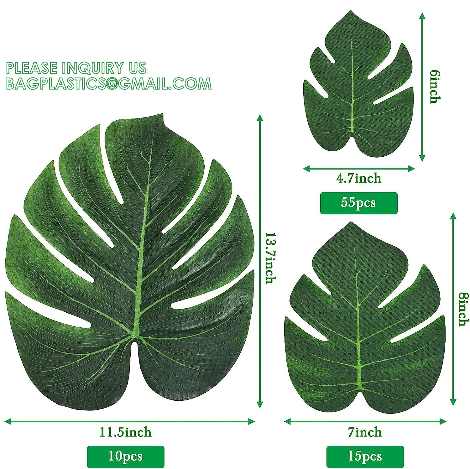 Palm Leaves Artificial Tropical Monstera-84Pcs 6 Kinds Large Small Green Fake Palm Leaf with Stems for Safari Jungle