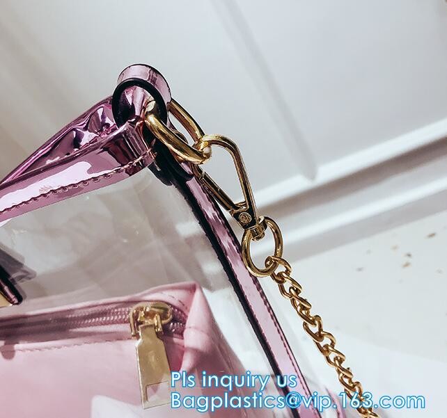 Transparent conference eco shopping bag, shopping pvc bag with custom print, shopping square bottom portable clear PVC p