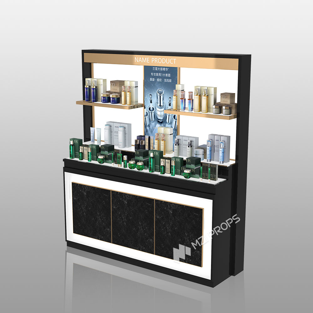 TJiS-B1 U-Shaped Titanium Edging Skincare Display Cabinet with 40mm Softbox