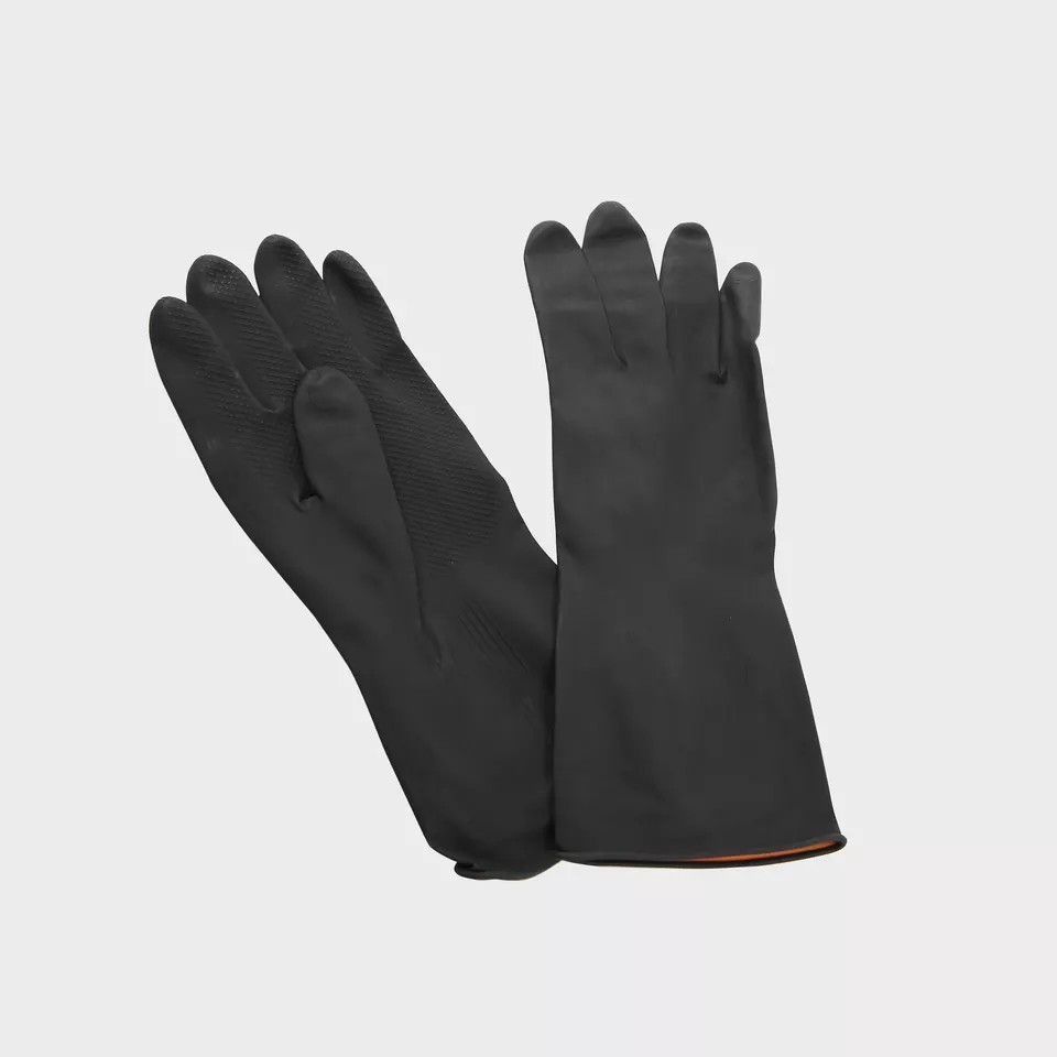 S - XXL Size Long Black Latex Gloves Dip Flocklined