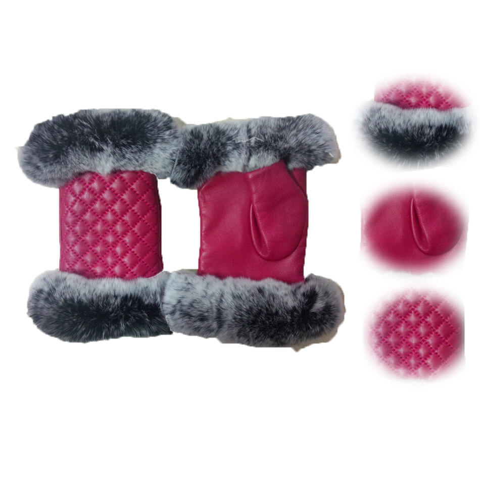 2018 Fashion Smooth Rex Rabbit genuine lamb Leather women fur Fingerless Gloves