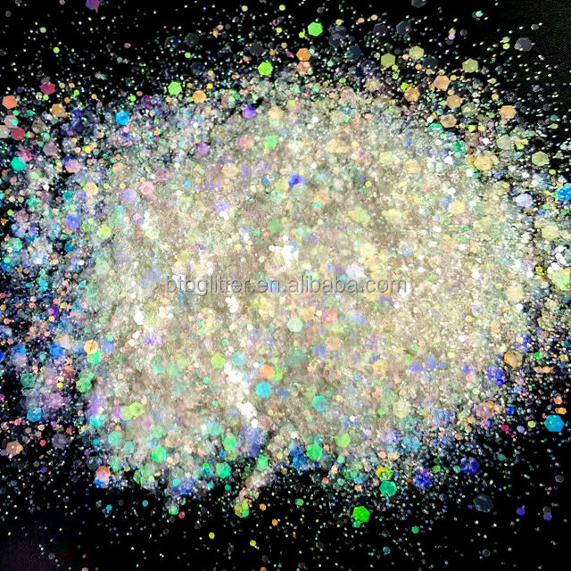 Holographic White Glitter Mixed Chunky Glitter Bulk Polyester Pet Glitter Die Cutting Printing OEM/ODM Yes. We Provide OEM
