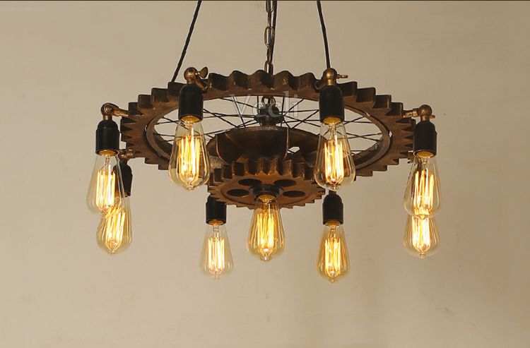 Creative Retro Loft Chandelier Wood Pendant Lamp Restaurant Living Room Dining Room Wheel Chandelier(WH-VP-228）