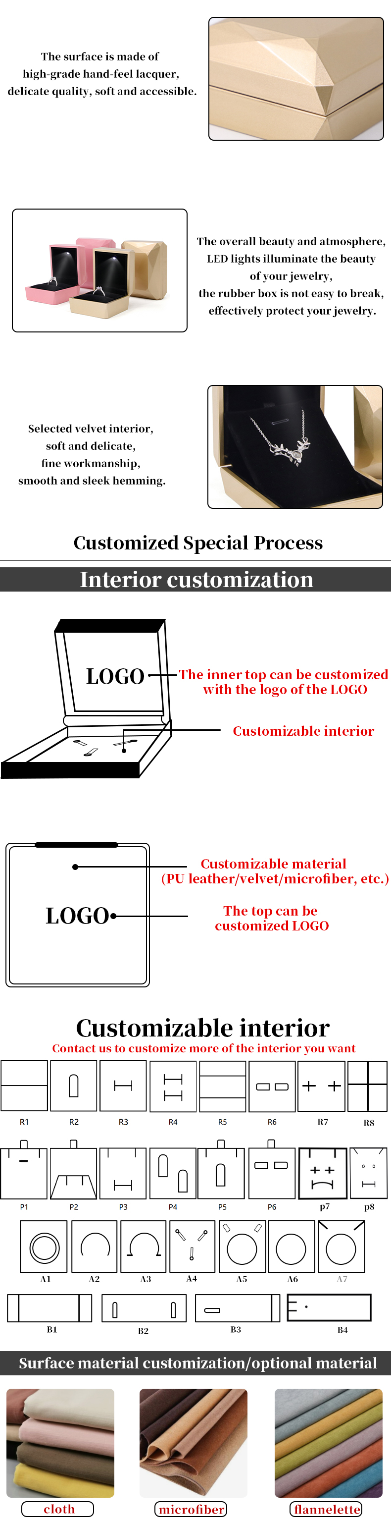 Custom Logo PU Plastic Gold Jewelry Packaging Box with LED Light Jewelry Package