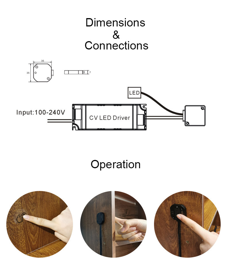 Penetration 35mm Wooden Board Sensor Switch LED Touch Sensor 12V 5A 60W Cabinet Switch