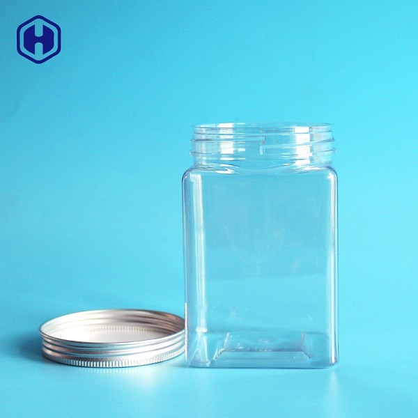 Small Empty Square Wide Mouth Plastic Jars Stackable Space Saving