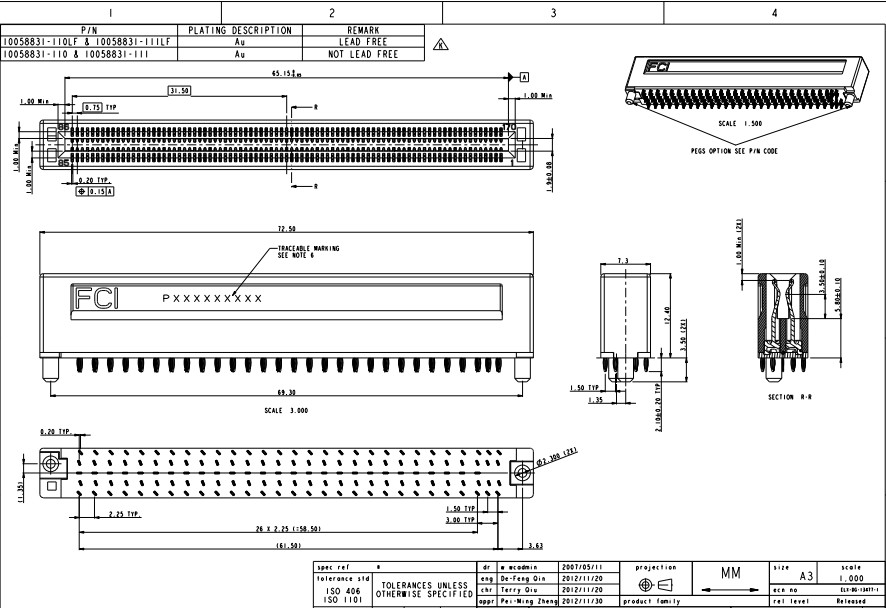 10058831 10058831-110LF ICC FCI Amphenol Card Edge Connectors Terminal