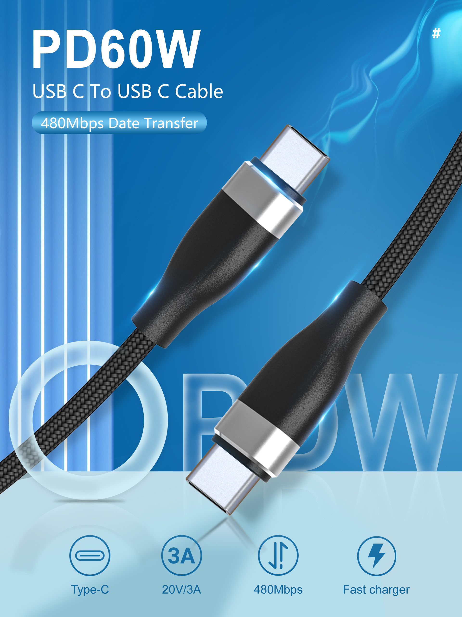 Car 0.5M Nylon Braided Charging Cable , 3A Short Kevlar Usb C Cable