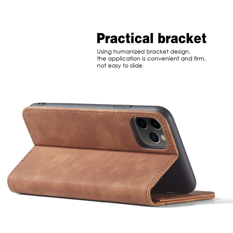 Stylish Magnetic Flip Cover PU Leather TPU Holder Mobile Phone Case for iPhone12 Pro