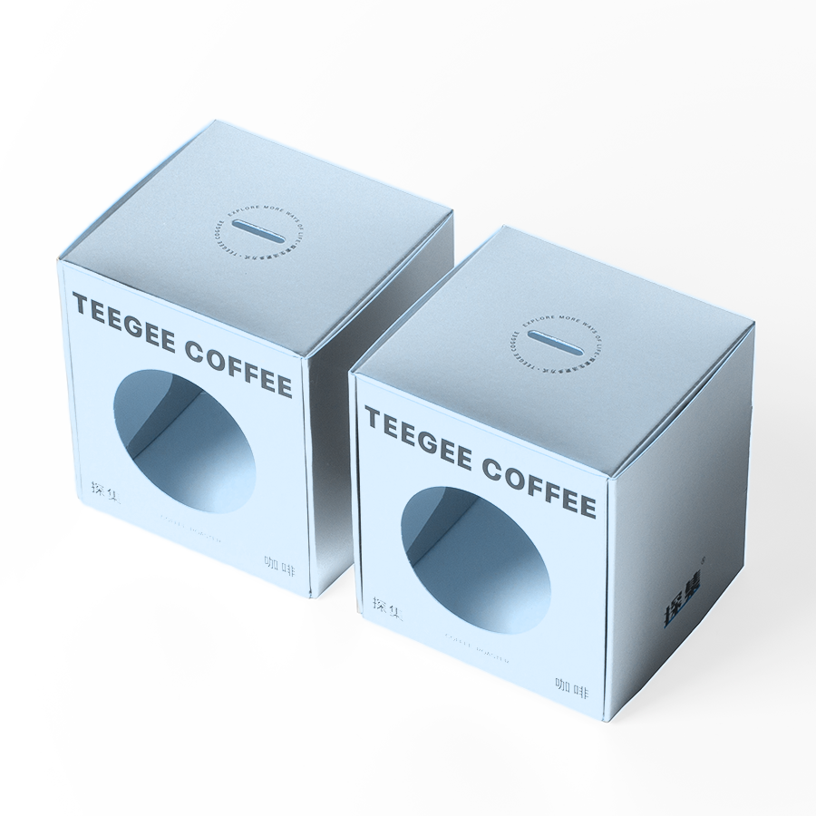 Square Paperboard Auto Lock Coffee Packaging Box With Cycle Window Custom Thickness