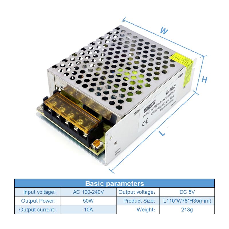 Switching Power Supply Light Transformer AC 240V to Dc 5V 10A 50W Voltage Switching Power Supply