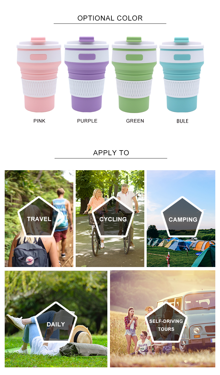 350ml BPA Free Silicone Reusable Collapsible Water Cup