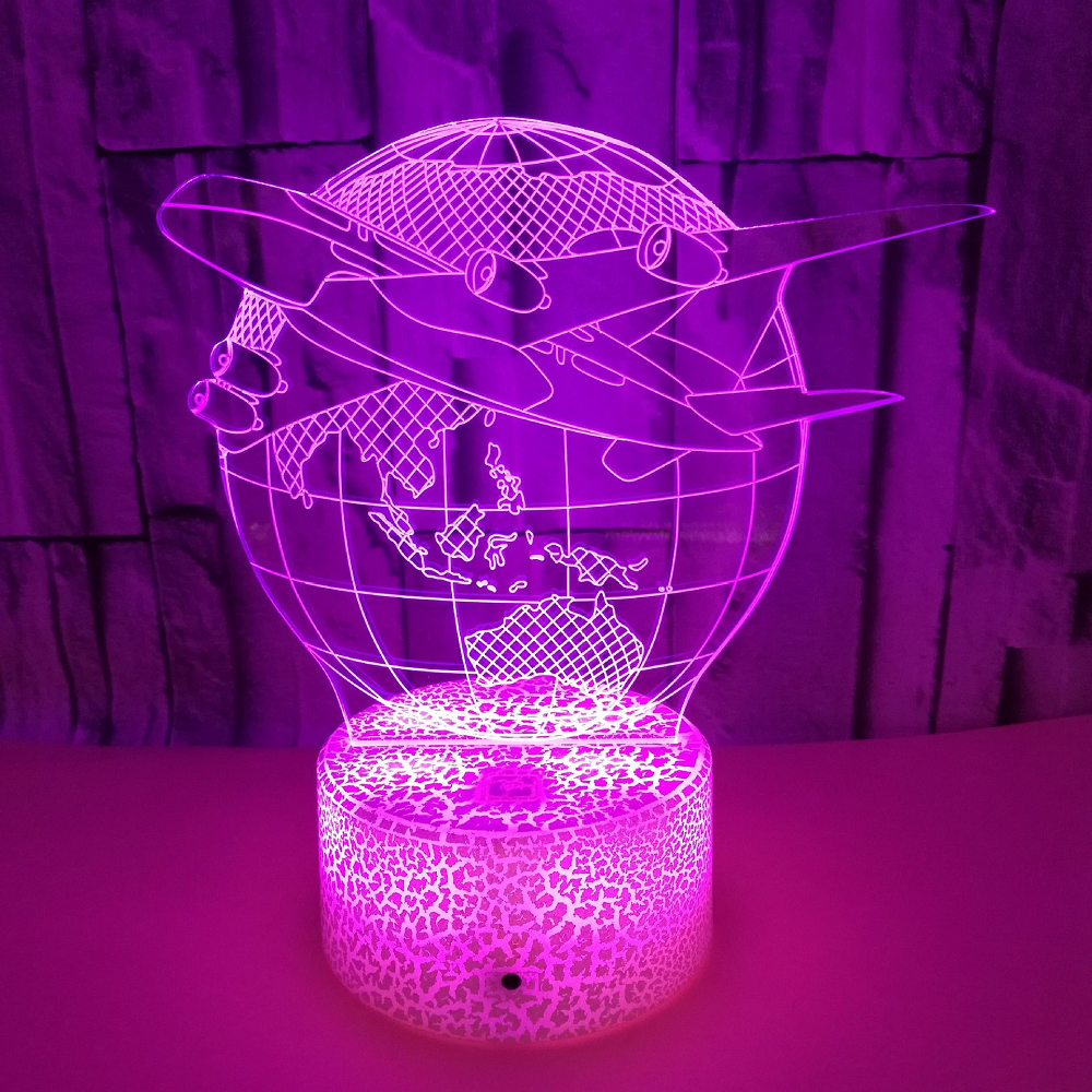 OEM souvenir Earth airplane model 3D LED night light USB colorful touch switch stereo three-dimensional desktop lamp