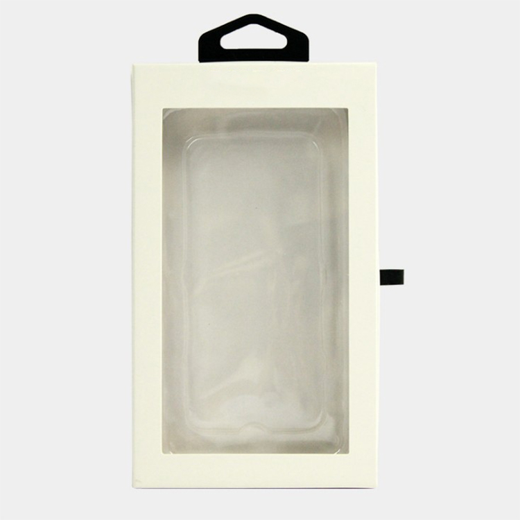 Clear window custom printing cardboard mobile phone case drawer box paper packaging with hook