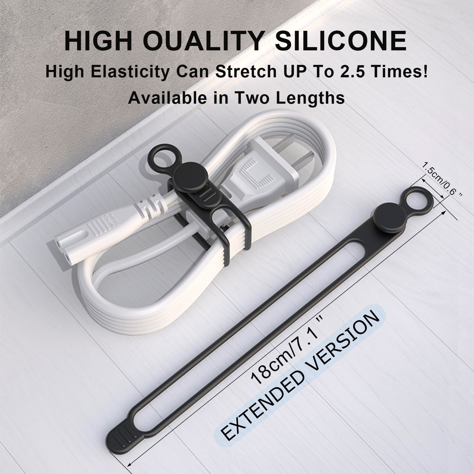 Silicone Cable Management Organizer Multipurpose Elastic Cord Organizer For Bundling And Fastening Cable Cords Wire Tie