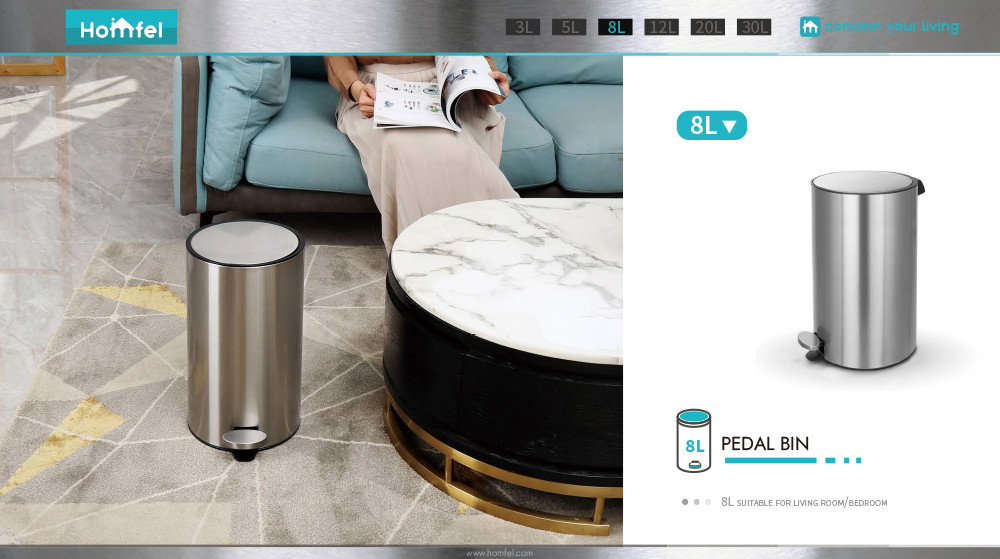 Custom Make Jobs Pedal Bin Soft Close Stainless Steel Waste Bin Rolling Cover Type for Household Bathroom Kitchen Trash Can