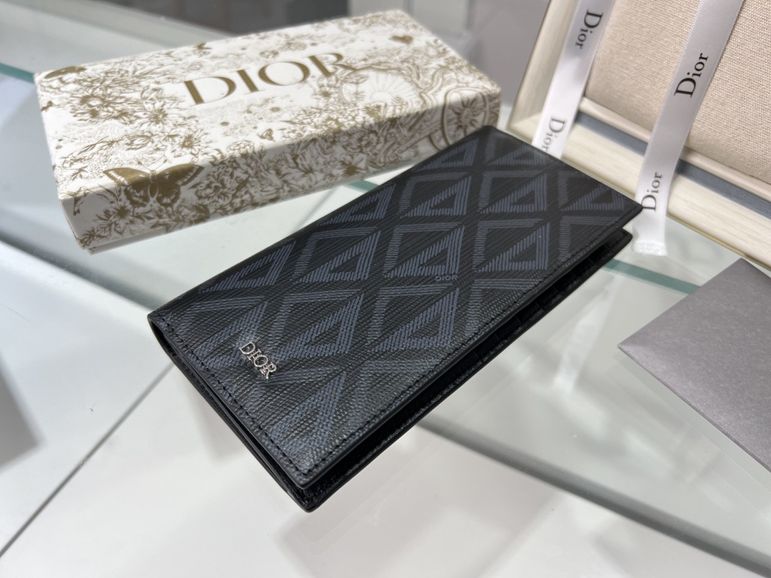 Embossed Vertical CD Christian Dior Mens Wallet Diamond Zippered