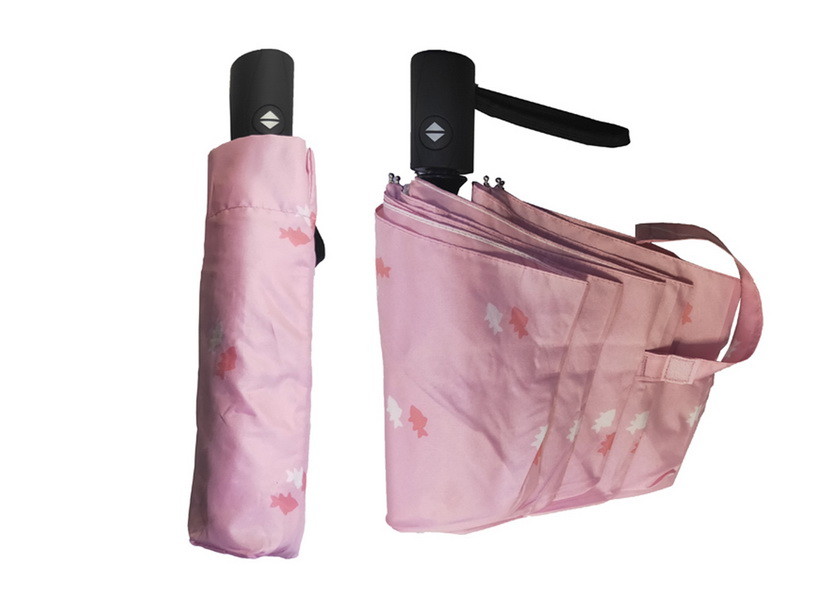 Waterproof Automatic Travel Umbrella 3 Folding Pongee Rubber Caoted Handle
