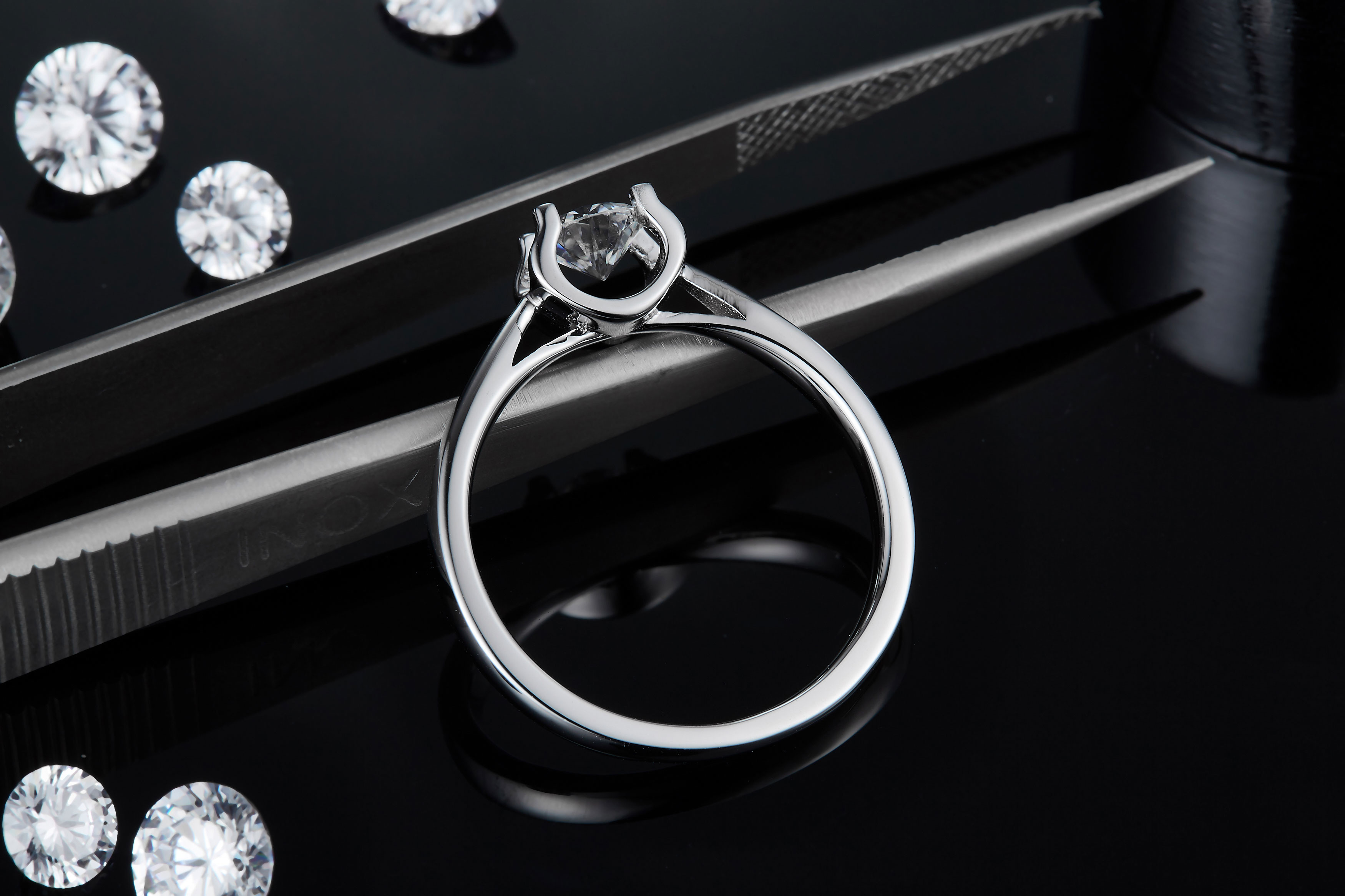 Square White Moissanite 9K Silver Ring CZ Minimalist Wedding Jewelry