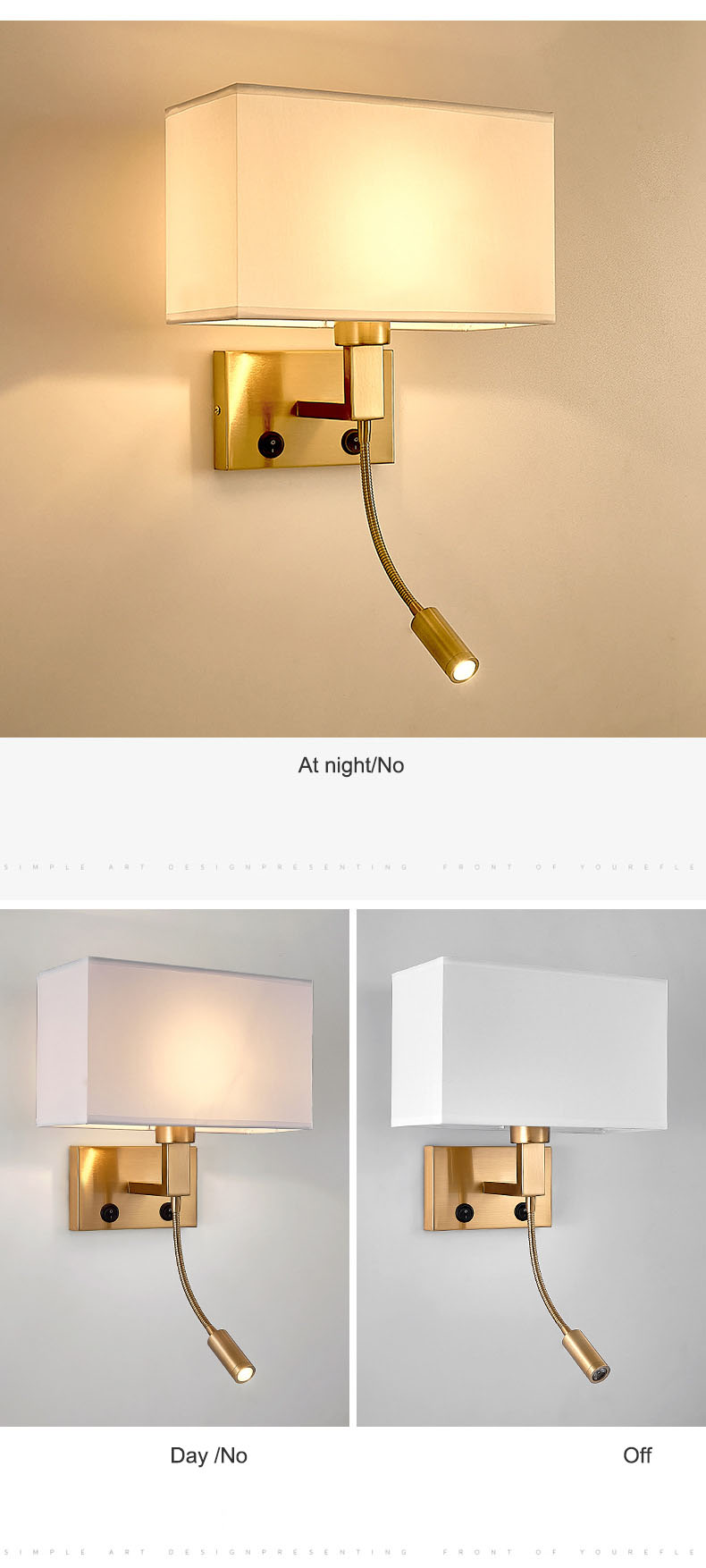 Modern style hotel room wall lamp Chinese style with switch bedside wall lamp square fabric wall light wholesale