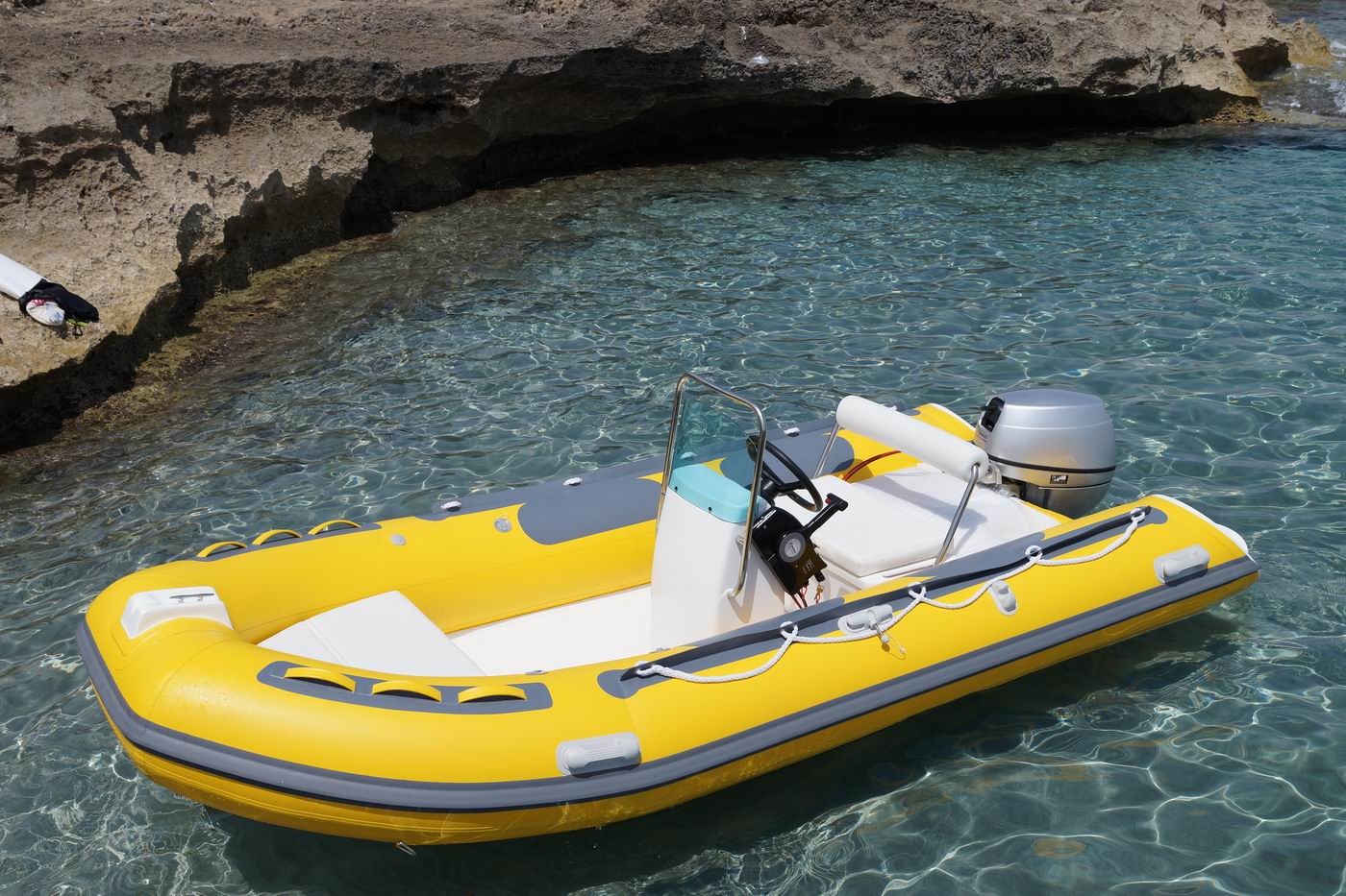 13Ft Fiberglass Hull Small Rib Boat in yellow color for fun on the sea