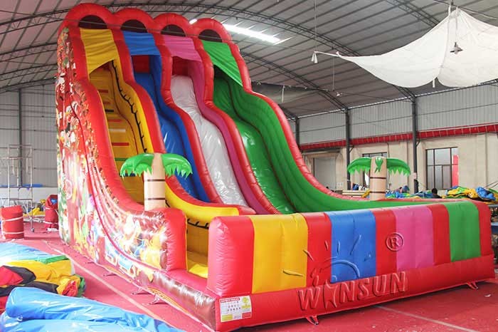 Four Lane Inflatable Dry Slide , Beautiful Rainbow Huge Blow Up Slide