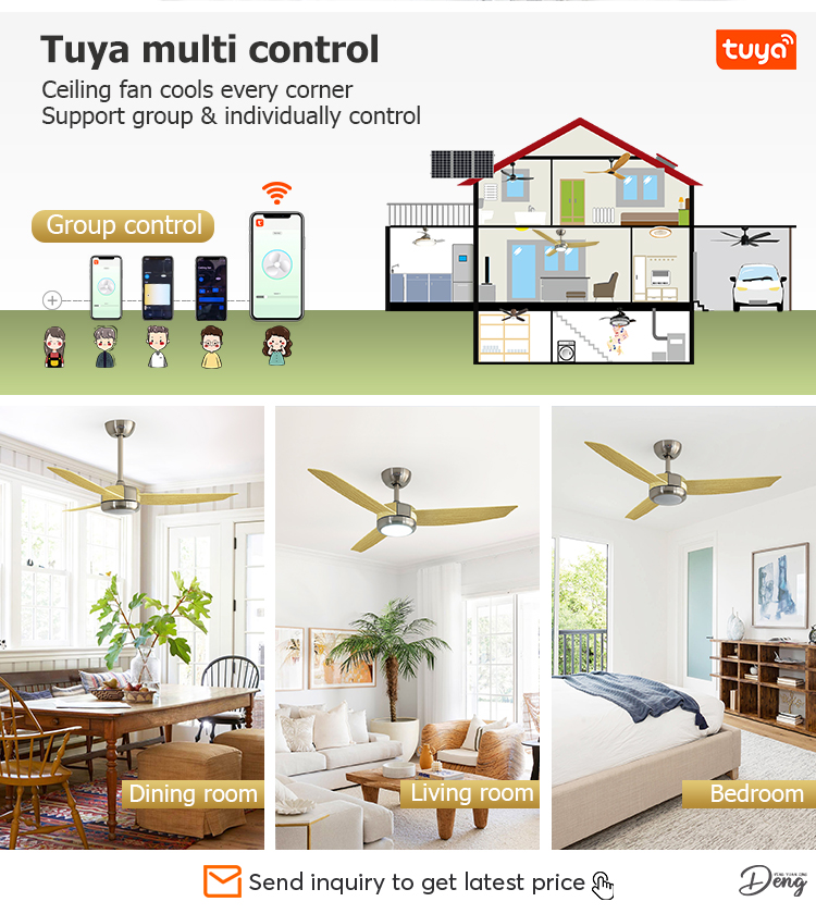 Plastic Blades LED Ceiling Fan with Light and Remote Pure Copper Motor Energy Saving 10