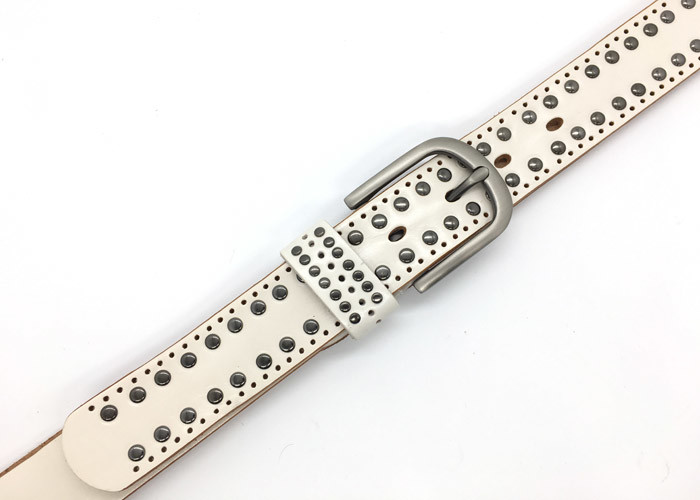 White 2 Row Womens Studded Wide Leather Belt 1-1/4 Inch Width