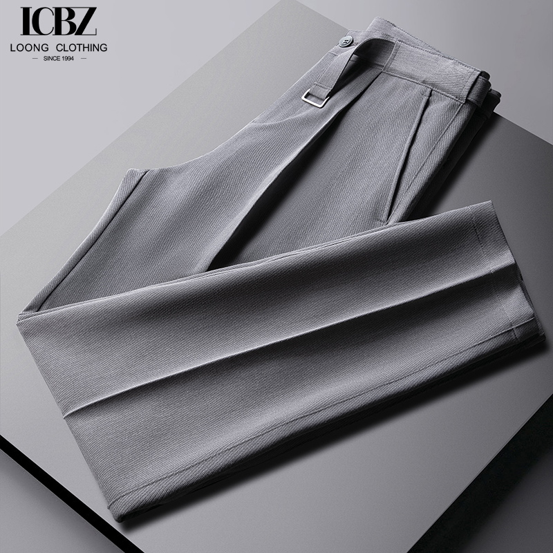 Weaving method woven Men's grade Gray Drape Cropped Pants for Business Casual Suit