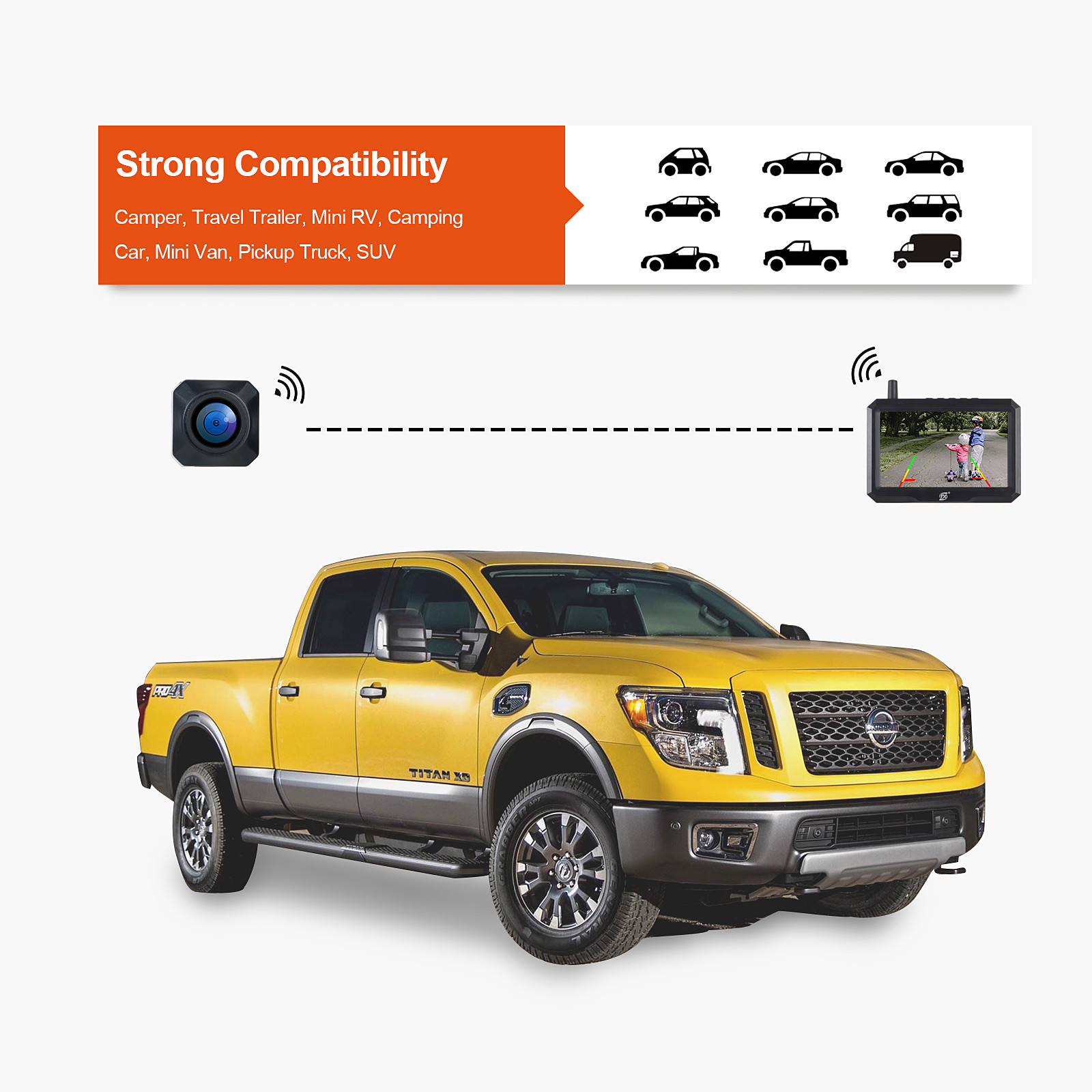 IP68 WIFI Vehicle Rearview Camera 5 Inch Screen Set Black Color