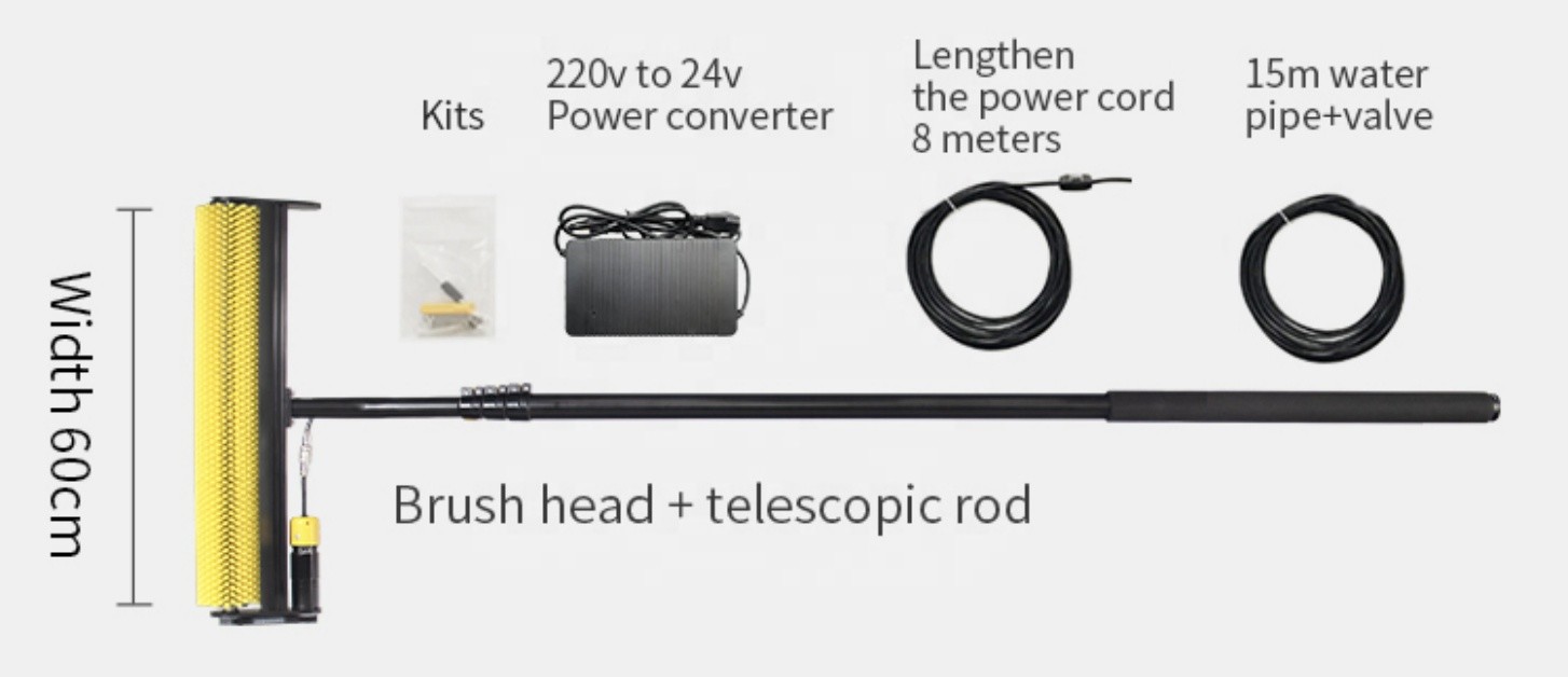 Photovoltaic Solar Panel Rotary Cleaning Robot Brush Outlet Manual Rotating Electric Water / Dry Roller