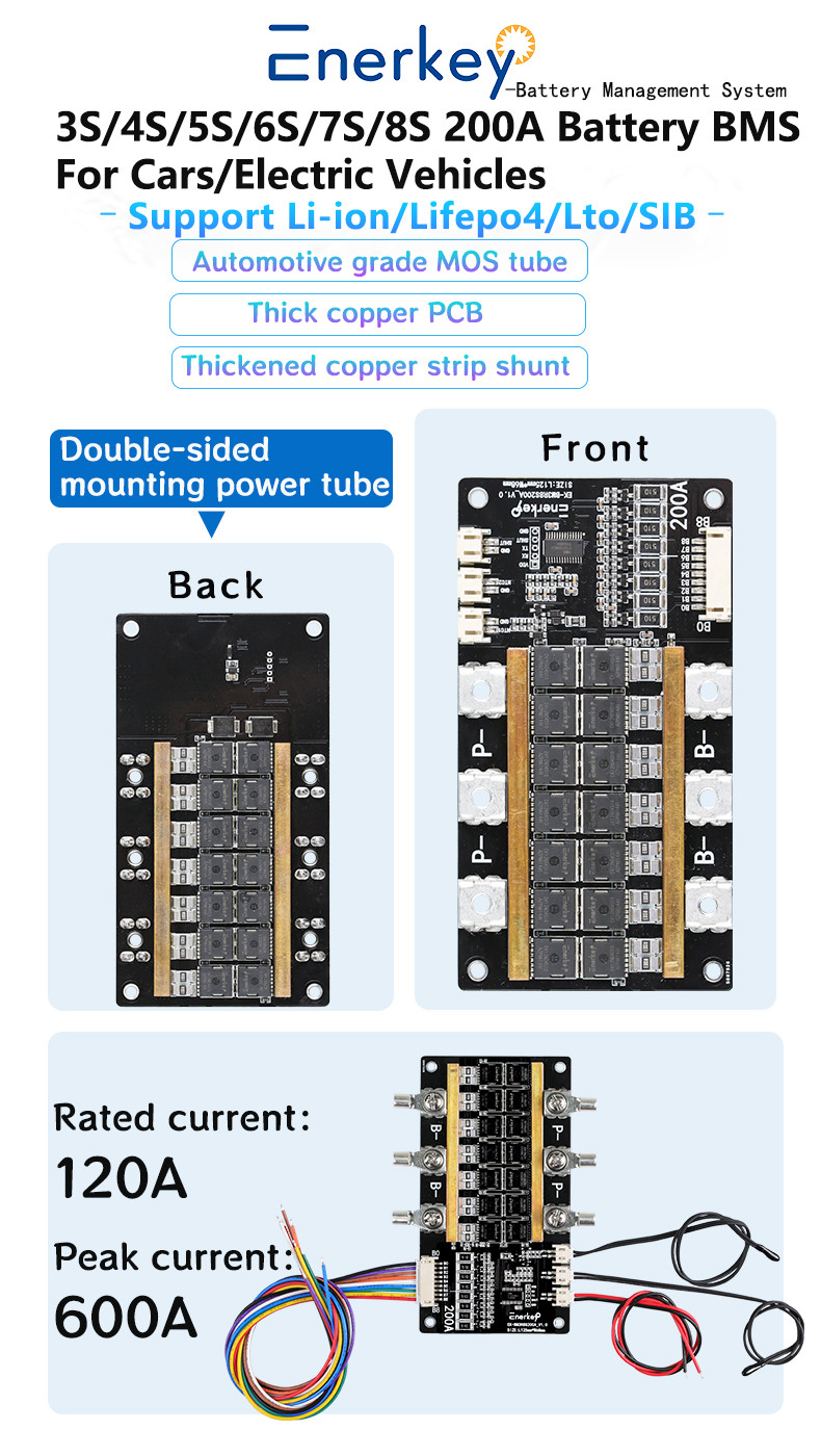 Enerkey LiFePO4 5s 18.5V 20V Li-ion Energy Storage 200A BMS 5s with Balancing For Solar Panel