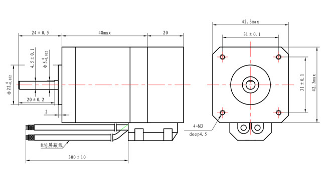 42X42X48mm 1.8 Degree 2 Phase Nema 11 Stepper Motor With Encoder 0.54N.M For Robot