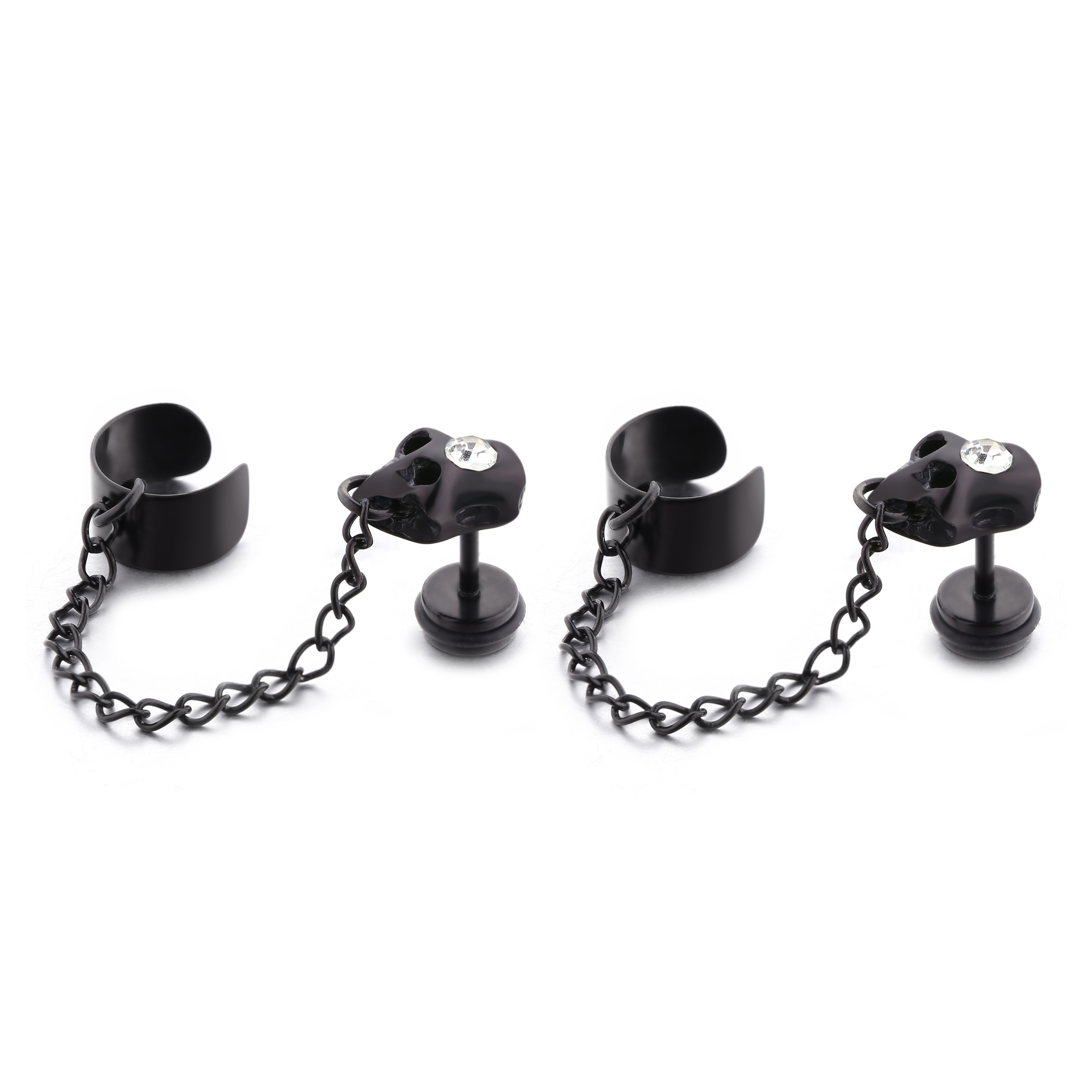 Factory price man style cool skull stud earrings with crystal