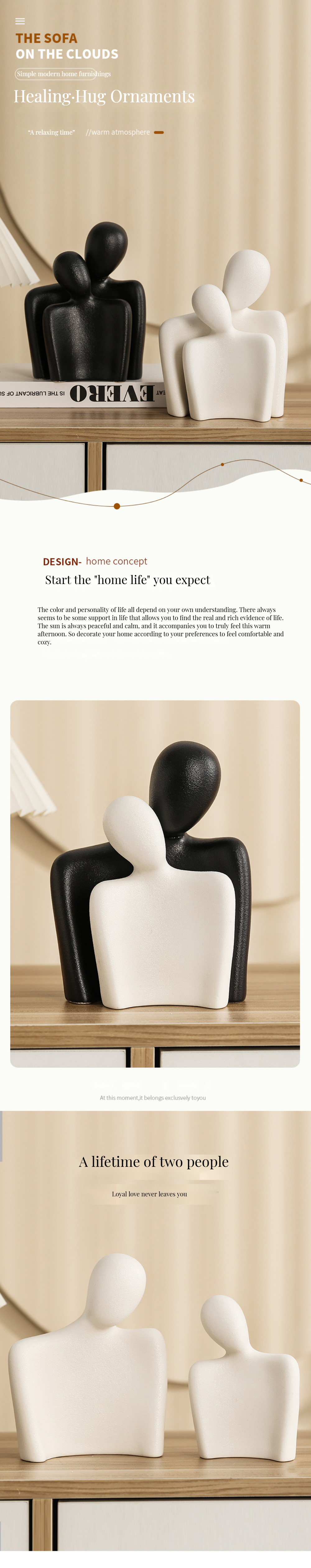 Love Couple Figurines Ornaments BAMBOO Abstract Hugged Lovers Statue Sculpture Cer