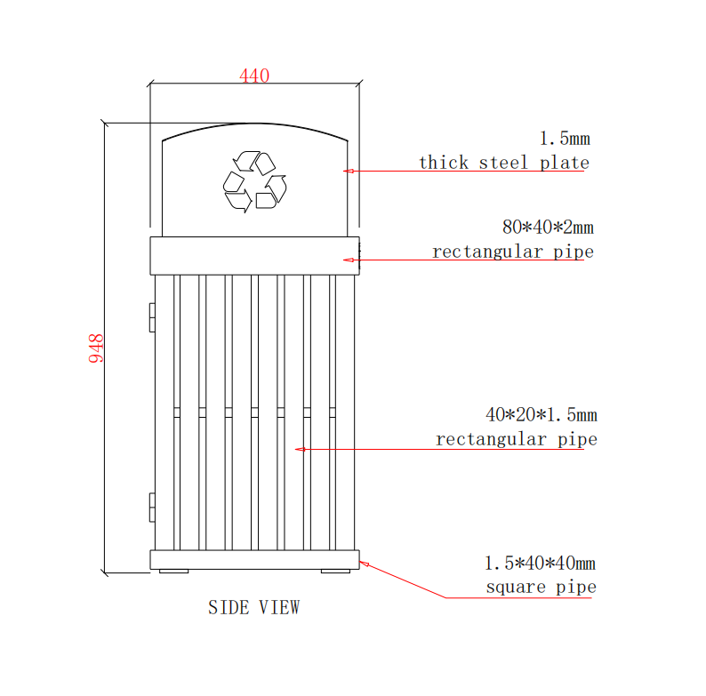 Sustainable Mild Steel 120 Liter Garbage Can With Inner Bucket OEM ODM