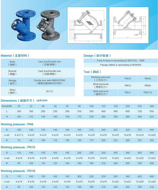 DIN3202 F1 Cast Iron Valves Y Strainer Ductile Iron PN16 PN10